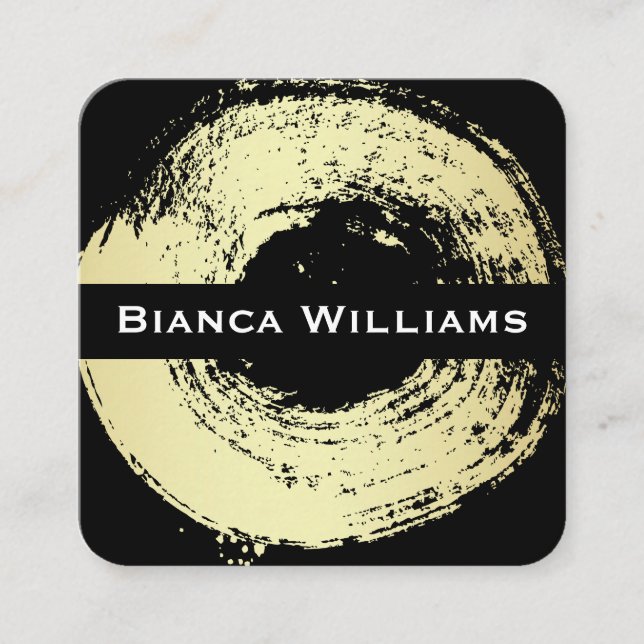 Elegant Gold Brushed Circle / Black Square Business Card (Front)