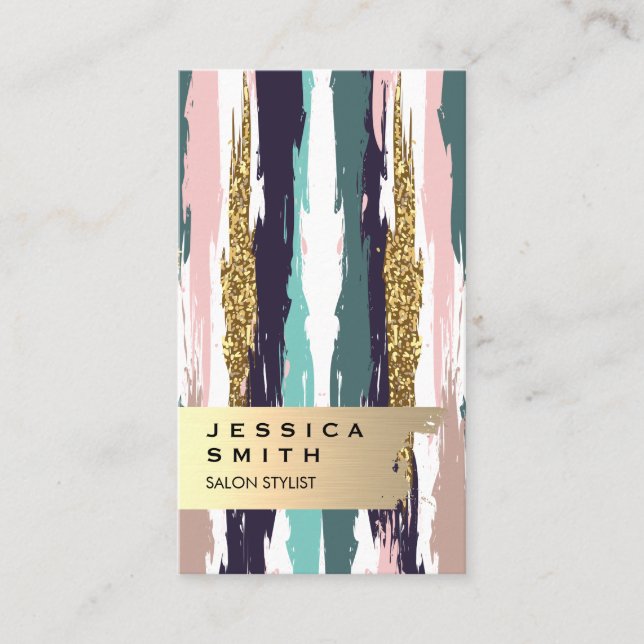 Elegant Gold Brushed Colorful Brushes Business Card (Front)