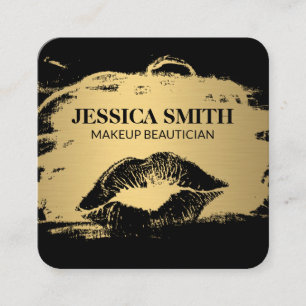 Elegant Gold Brushed Lux Black Kiss Square Business Card
