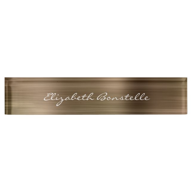 Elegant Gold Brushed Metal Foil Handwriting Desk Name Plate (Front)