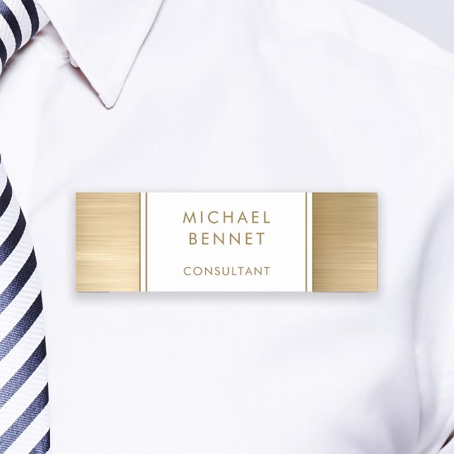 Elegant Gold Brushed Metallic Business Name Tag (Elegant Gold Brushed Metallic Business Name Tag)