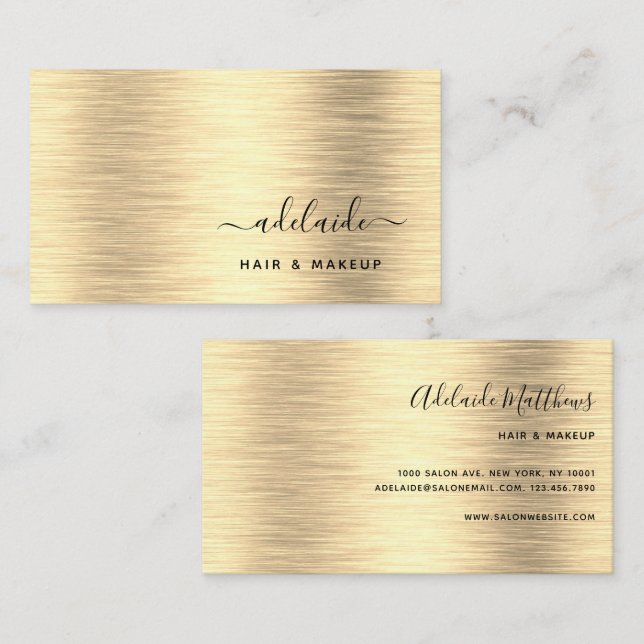 Elegant Gold Brushed Metallic Monogram Name Script Business Card (Front/Back)
