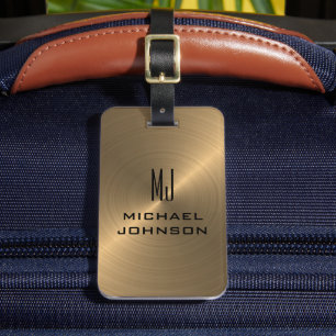 Elegant Gold Brushed Metallic Monogrammed Initial  Luggage Tag