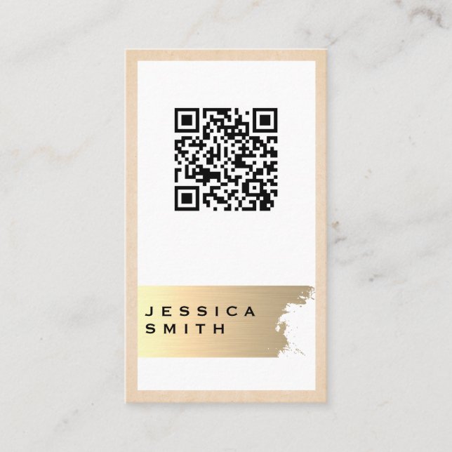 Elegant Gold Brushed | QR Label Business Card (Front)