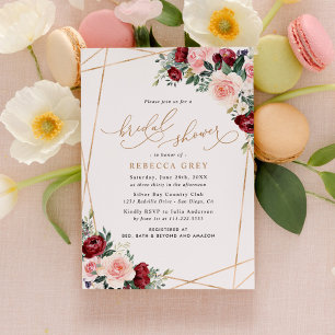 Elegant Gold Burgundy Blush Floral Bridal Shower Invitation