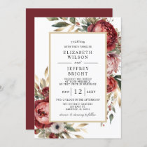 Elegant Gold Burgundy Blush Floral Wedding Invitation
