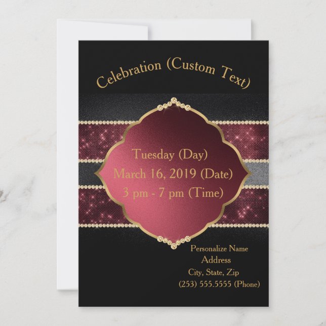 Elegant Gold & Burgundy Celebration Customized Invitation (Front)