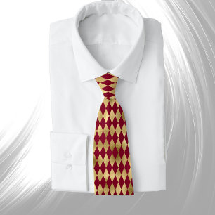 Elegant Gold Burgundy Diamond Neck Tie
