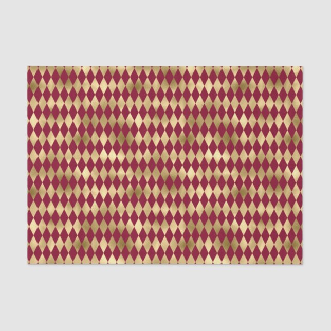 Elegant Gold Burgundy Diamond Pattern Tissue Paper (Front)