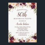 Elegant Gold Burgundy Floral 80th Birthday Party Invitation<br><div class="desc">More pretty floral Birthday Invitations in the Little Bayleigh Store!</div>