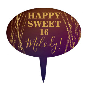 Elegant Gold Burgundy Glam Sweet 16 Birthday Oval Cake Topper