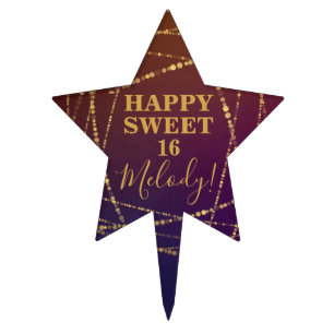 Elegant Gold Burgundy Glam Sweet 16 Birthday Star Cake Topper