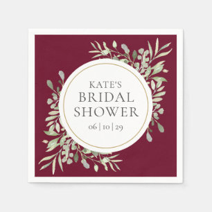 Elegant Gold Burgundy Greenery Bridal Shower Napkins