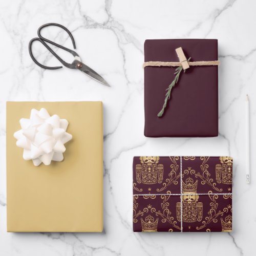 Elegant Gold & Burgundy Nutcracker Christmas Wrapping Paper Sheets