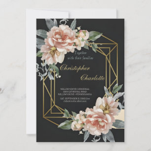 Elegant Gold Burgundy Red and Black Floral Wedding Invitation