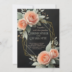 Elegant Gold Burgundy Red and Black Floral Wedding Invitation