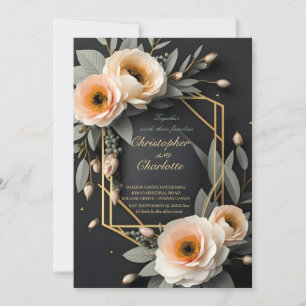 Elegant Gold Burgundy Red and Black Floral Wedding Invitation