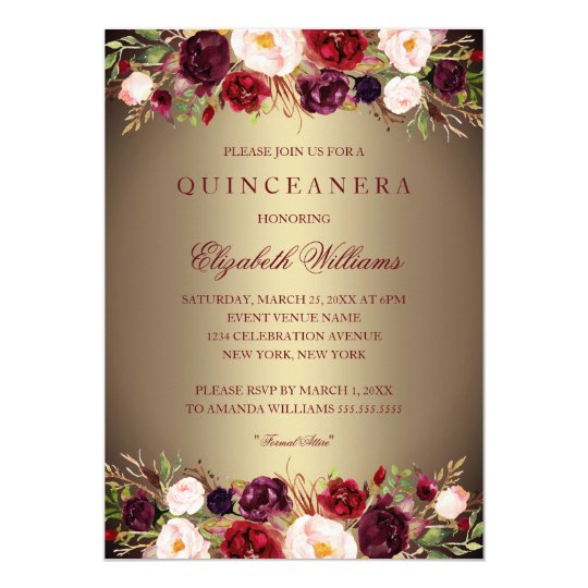 elegant gold burgundy rose quinceanera invite zazzle com