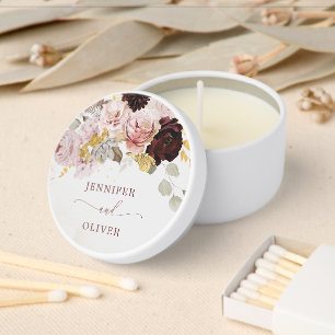 Elegant gold burgundy rustic wedding mini candle favors