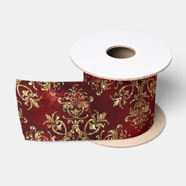 Elegant Gold Burgundy  Satin Ribbon (Spool)
