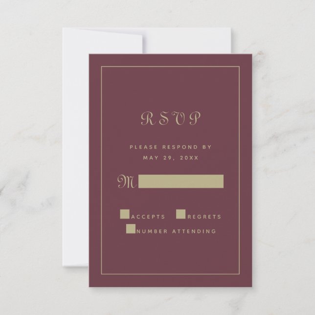 Elegant Gold Burgundy Script Wedding Enclosure  RSVP Card (Front)