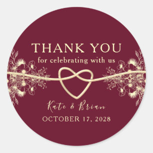 Elegant Gold Burgundy Wedding Favor Sticker 