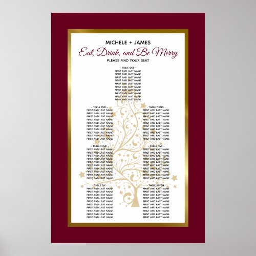Elegant Gold Burgundy Winter Wedding Seating Chart