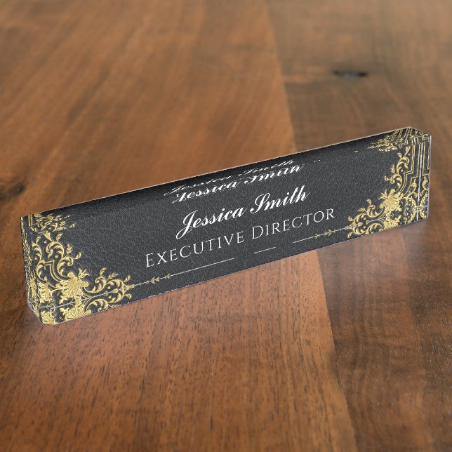 Elegant Gold Business Professional Monogram Desk Name Plate (Side)