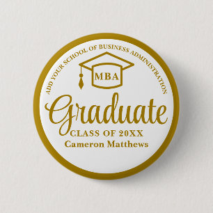 Elegant Gold Business School Graduation MBA Button