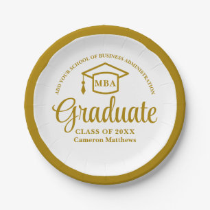 Elegant Gold Business School Graduation MBA Paper Plates