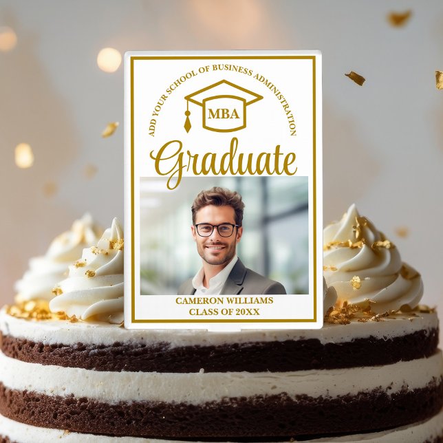 Elegant Gold Business School Graduation MBA Photo Cake Topper (Creator Uploaded)
