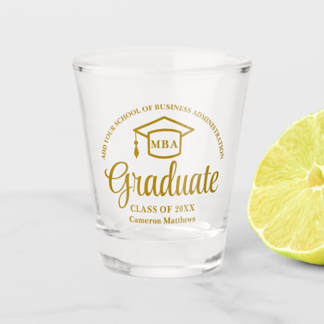 Elegant Gold Business School Graduation MBA Shot Glass (Front)