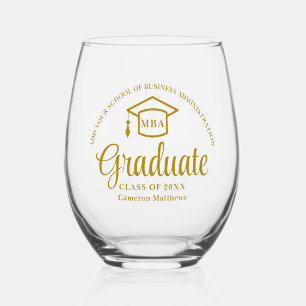 Elegant Gold Business School Graduation MBA Stemless Wine Glass