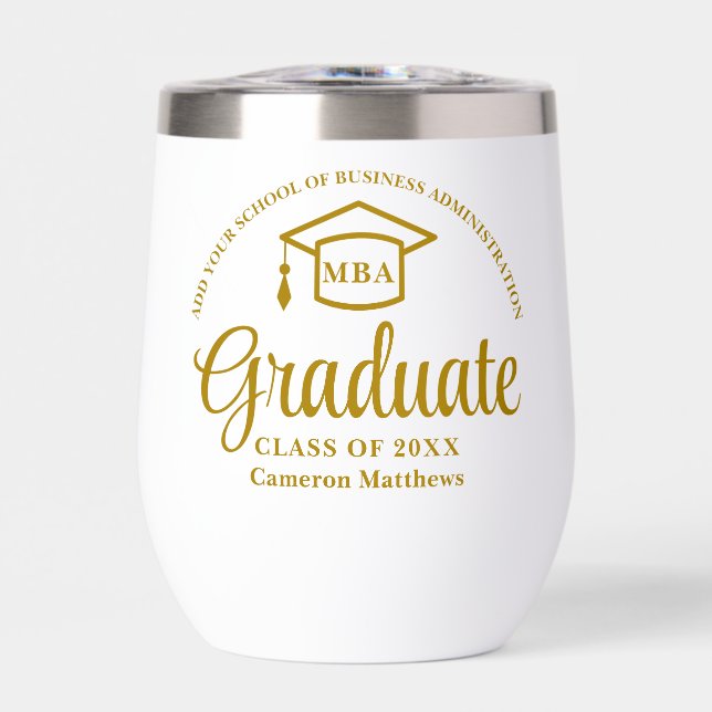 Elegant Gold Business School Graduation MBA Thermal Wine Tumbler (Front)