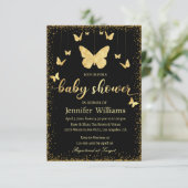 elegant gold butterflies black luxury baby shower  invitation (Standing Front)