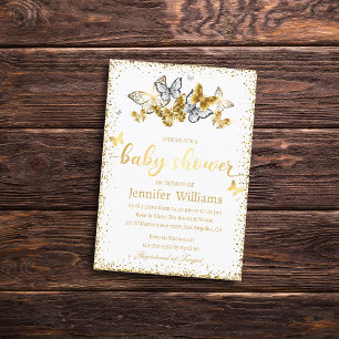 elegant gold butterflies glitters baby shower invitation