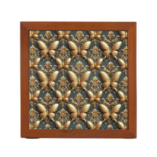 Elegant Gold Butterflies Pattern Desk Organizer