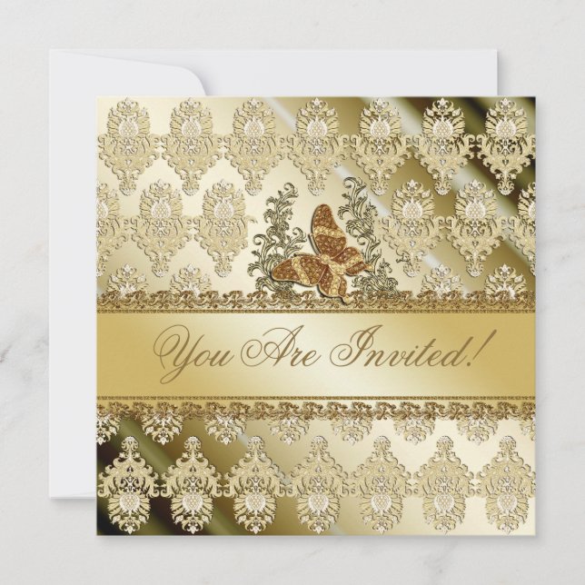 Elegant gold butterfly any occasion invitation (Front)