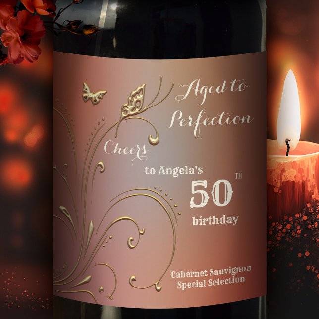 Elegant Gold Butterfly Birthday Wine Label (Creator Uploaded)