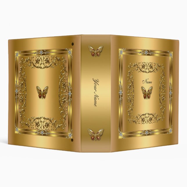 Elegant Gold Butterfly Floral 3 Ring Binder (Background)