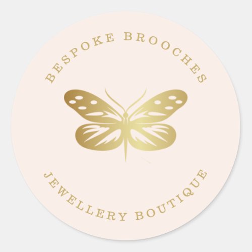 Elegant gold butterfly on beige classic round sticker