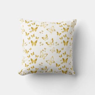 Elegant Gold Butterfly Pattern Throw Pillow