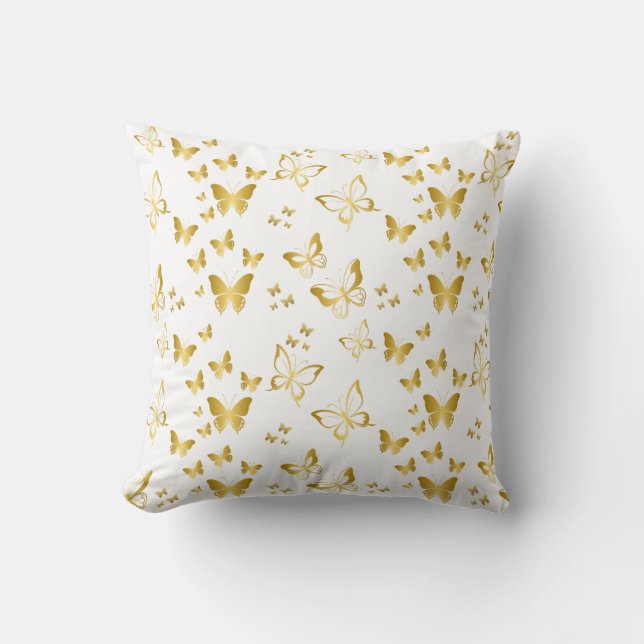 Elegant Gold Butterfly Pattern Throw Pillow (Front)