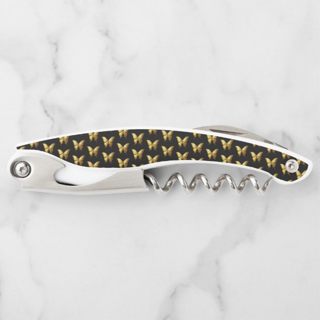 Elegant Gold Butterfly Pattern Waiter's Corkscrew (Front)