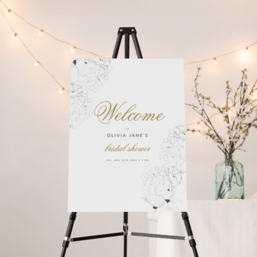 Elegant Gold BW Floral Bridal Shower Welcome Sign