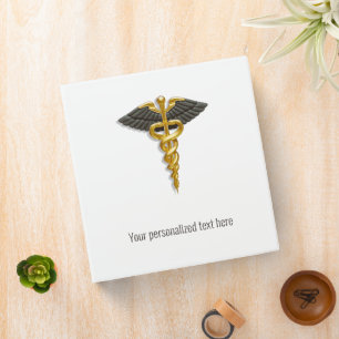 Elegant Gold Caduceus Black Wings Classy Medical 3 Ring Binder