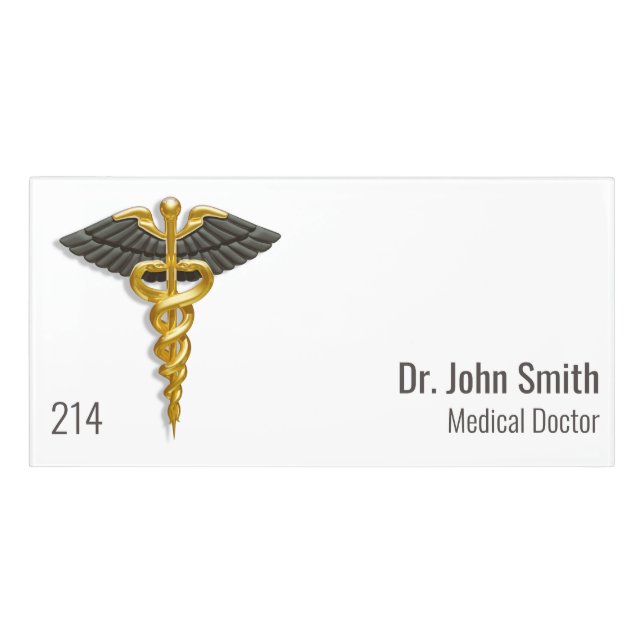 Elegant Gold Caduceus Black Wings Classy Medical Door Sign (Classic Front)