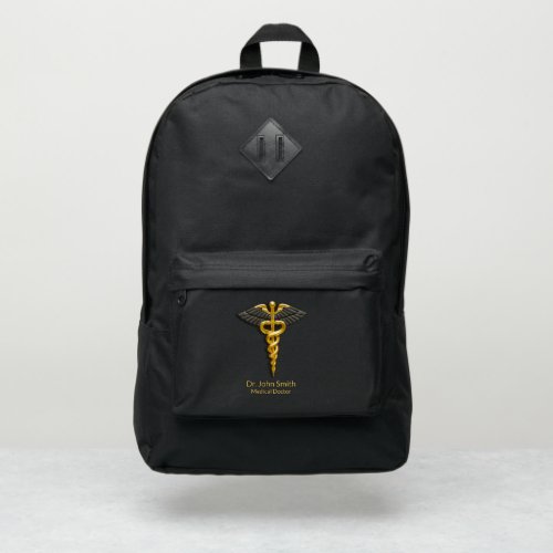 Elegant Gold Caduceus Black Wings Classy Medical Port Authority Backpack
