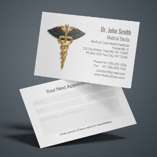 Elegant Gold Caduceus Classy Black Wings Medical  Appointment Card