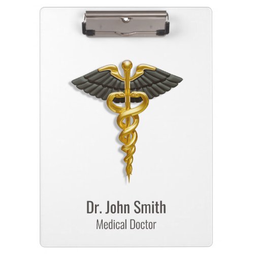 Elegant Gold Caduceus Classy Medical Black Wings Clipboard